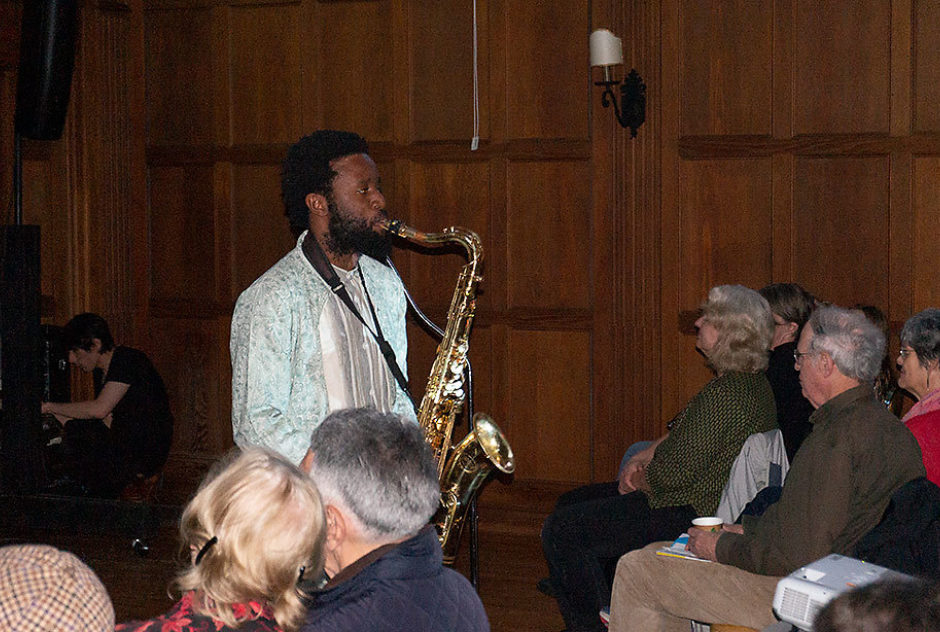Fellow Jerome Ellis plays the saxophone during a MacDowell Downtown event
