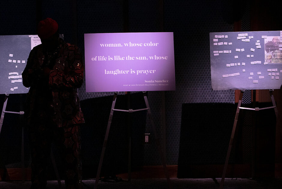 The cocktail hour featured an opportunity for guests to create haikus using magnetized words with inspiration provided by 2022 Edward MacDowell Medalist Sonia Sanchez.