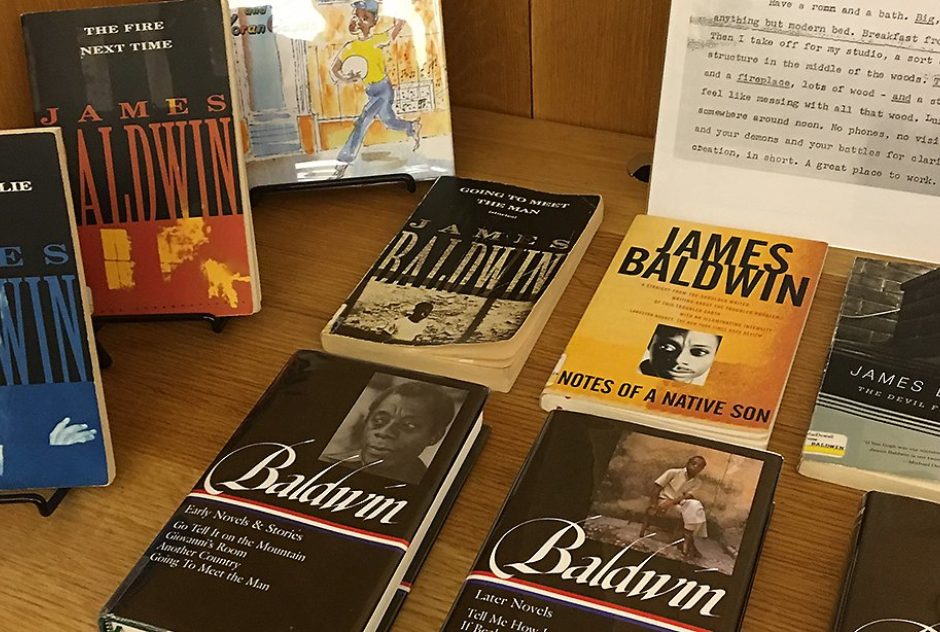 A table displaying the books of James Baldwin.