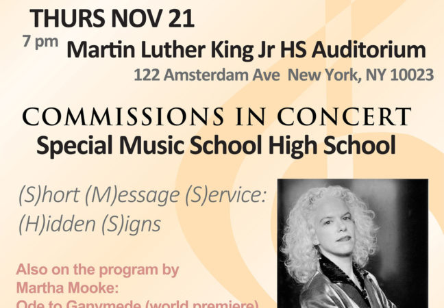 Special Music School HS Premieres New Works by Martha Mooke