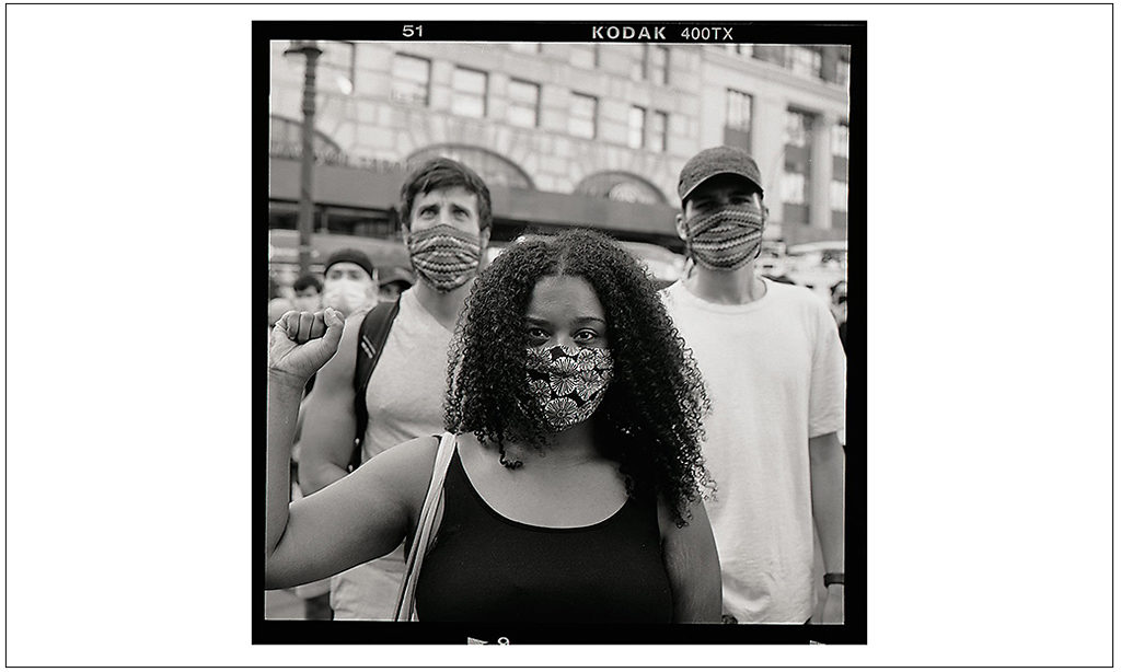 "Tuesday, June 9, 2020, protesters Brooklyn Borough Hall" from “Covid Journal” series; print on photographic paper; 2020; Accra Shepp (19), visual artist.