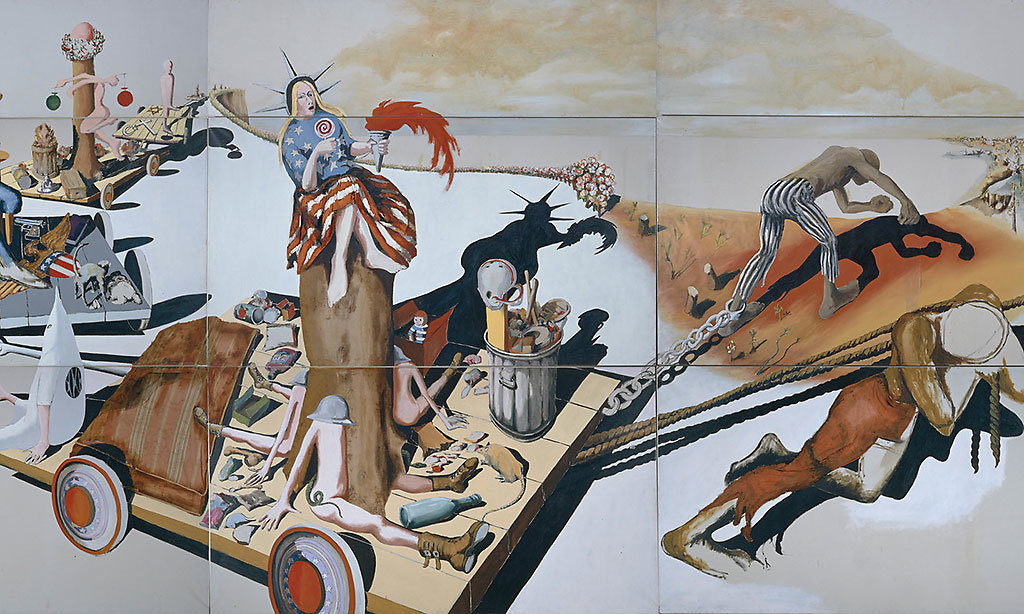 Trash (detail), 1971; oil and collage on canvas; 10 ft X 28 ft; © Benny Andrews Estate; Courtesy of Michael Rosenfeld Gallery LLC, New York, NY