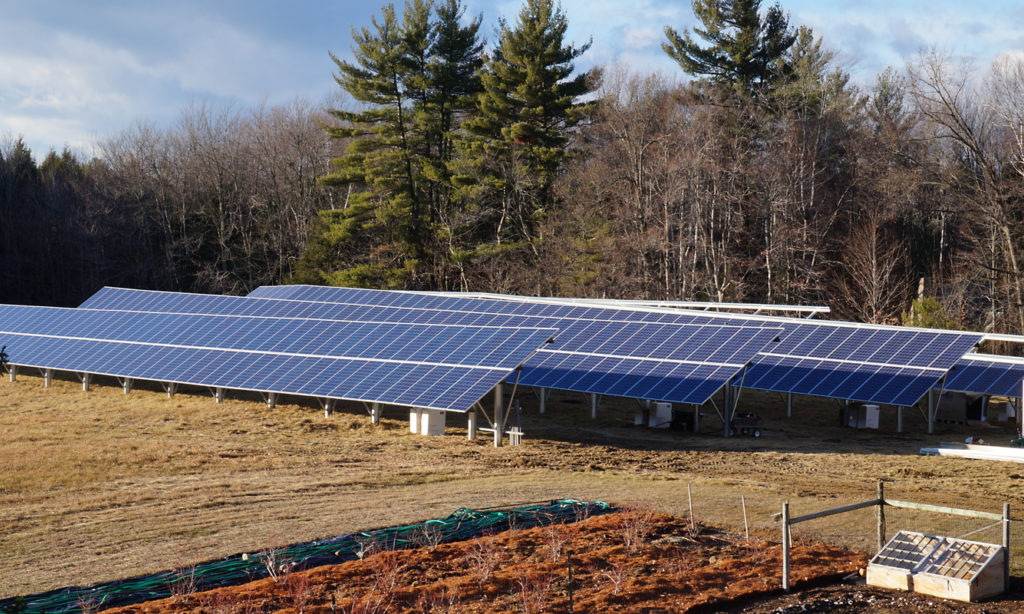 The solar array, fully installed soaks up the sun on a fall day