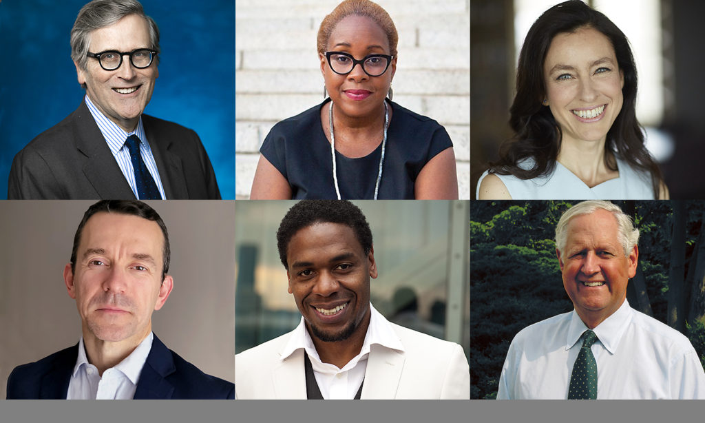A collage of the portraits of six new board members