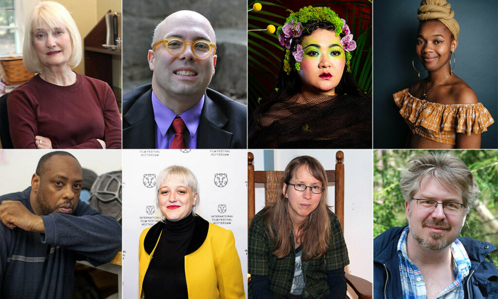 (Clockwise from top left): Terese Svoboda by Joanna Eldredge Morrissey; Thomas J. Campanella; Du Yun by Zhen Qin; Jasmine Lee-Jones by Helen Murray; Dave Malloy and Anne Washburn by Joanne Eldredge Morrissey; Maria Clara Escobar; and Donté K. Hayes by Tate Hildyard.