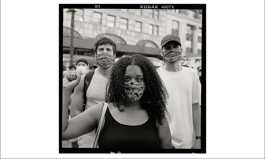 Tuesday, June 9, 2020, protesters Brooklyn Borough Hall from “Covid Journal” series; print on photographic paper; 2020; Accra Shepp (19), visual artist.
