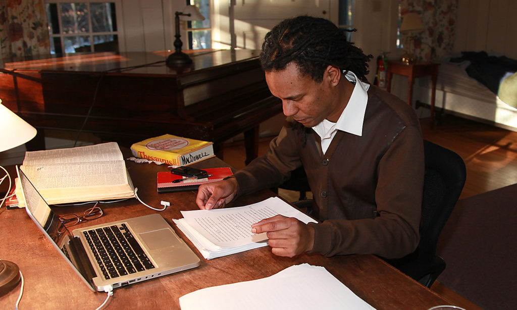 Author Colson Whitehead works in Kirby Studio in 2011.