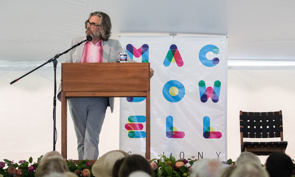 Author and MacDowell Chairman Michael Chabon welcomes the Medal Day crowd on August 11, 2019.