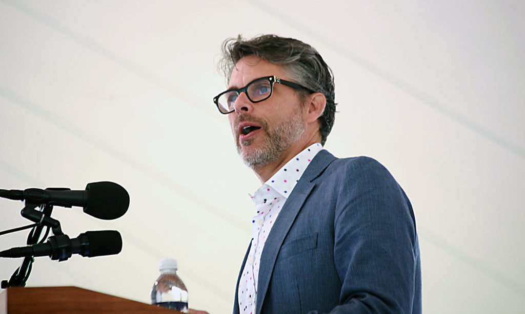 MacDowell Colony Chairman of the Board and Fellow Michael Chabon welcomes the 2015 Medal Day crowd. (Joanna Eldredge Morrissey photo)