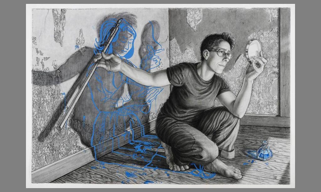 Alison Bechdel; charcoal and mixed-media dimensional collage on paper; 30 in. X 44 in. X 1 in.; 2010; Collection of the National Portrait Gallery of the Smithsonian