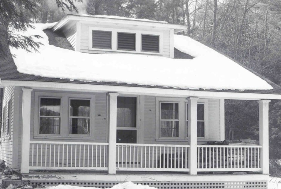 Black and white image of New Jersey Studio in winter during snowstorm