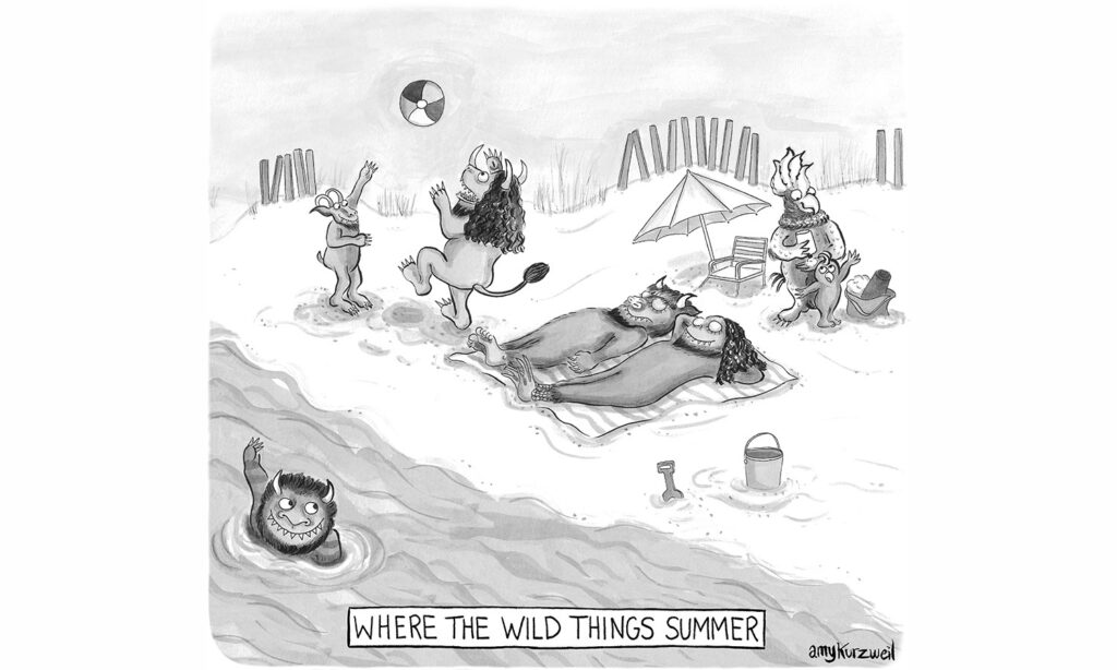 Maurice Sendak's "Wild Things" playing on a beach