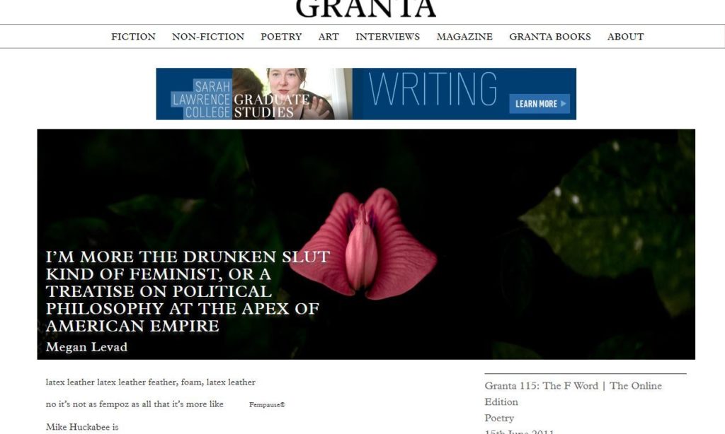 "I'm More the Drunken Slut Kind of Feminist" in Granta's F-Word Issue - Tap to Read