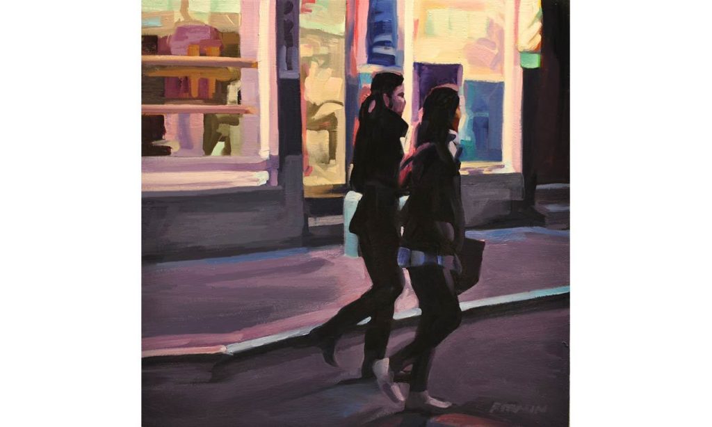 Two Young Women, Chinatown - oil on wood panel, 16" x 16", 2014